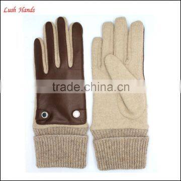 Ladies Fashion Cheap Leather & Woolen Gloves photo-2