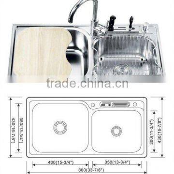 OH-8643D Stainless Steel Double Bowl Kitchen SInk metal water trough