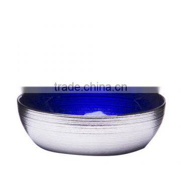 Glass salad bowl with silver plating outside and blue inside, 1050ml