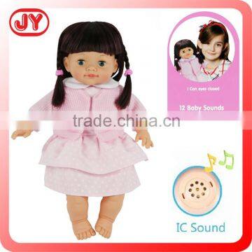 16 inch black hair sleeping eyes doll with 12 different IC sounds