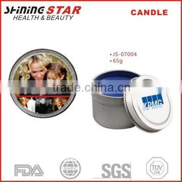 JS-07004 2015 HOT SELLING flameless candle in circle tin 60g