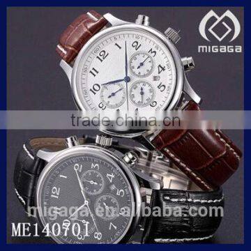 fashion stainless steel 6 hands mechanical watch day date month calendar display three small dials mechanical watch