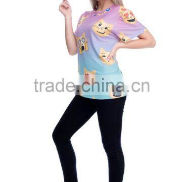 OEM Brand New 3D Print Emoji Cat Girls T-shirt Promotional