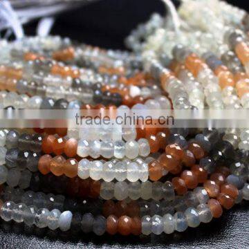 SEMI PRECIOUS NATURAL MULTI MOONSTONE 7-8MM ROUNDEL FACETED LOOSE BEADS STRAND