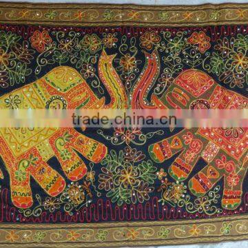 Zari work wall hanging, handmade wall decor from India, elephant theme