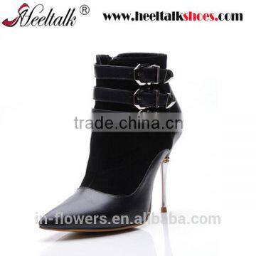 High quality Genuine leather pointed toe slim heel women ankle boots