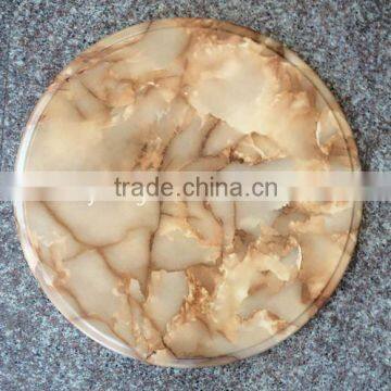 Wooden round coffee table, marble looking table top, verzalit dinner table