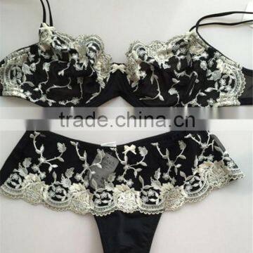 Black net yarn embroidery thin bra