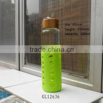 eco wide top pyrex glass water bottle with bamboo lid