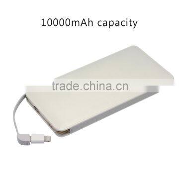 promotion gift super slim power bank 20000mah with built in cable