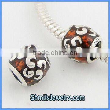 Wholesale Enamel Beads 925 Sterling Silver Brown Color BES47B
