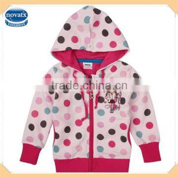 F3453 pink 18M/6Y printed girls hoodies polka dot fleece spring children boutique clothing baby girl zipper coat