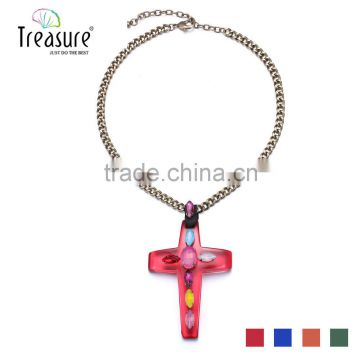 Red cross pendant necklace women gold chain cross necklace 2015 mullticolor resin pendant necklaces bijoux femme