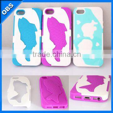 PC sillicone 2 in 1kissfish design mobile phone case for iphone5 5s(OBS-PG5-6063)