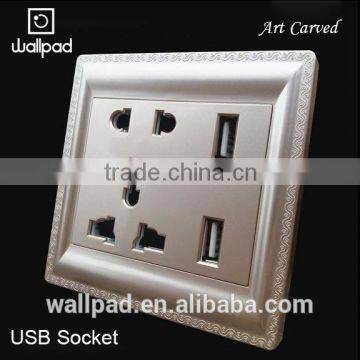 New Arrival Wallpad PC110~250V Electrical Double Universal Wall Socket with Switch Usb Charger Port USB Power Wall Light Socket