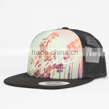 2015 New Style Custom Sublimation Printed Foam Mesh Cap, OEM Blank Flat Bill Trucker Hats