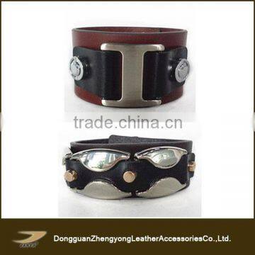 hot sale wrap leather bracelet stain steel handmade men's leather bracelet