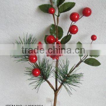 2015 newest special artificial holly and foam red berry pick branches pick for chrismas decoration pick new christmas pick