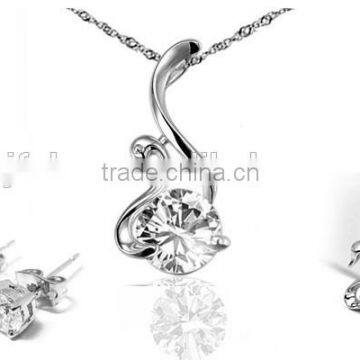 swan pendant with zircon necklace and solitaries jewelry set