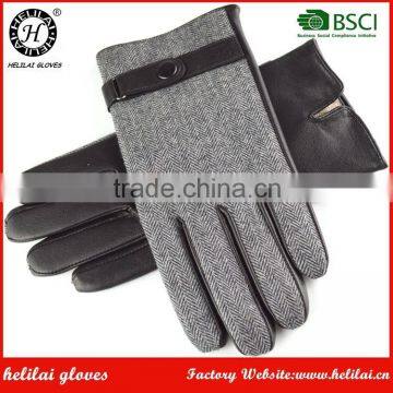 Helilai Customized Men Plain Warm Winter Cashmere Lined Black Leather GLoves