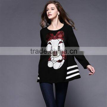2016 Spring New Latest Fashion Design Plus Size Loose Style Long Sleeve Black Women Long Tops photo-3