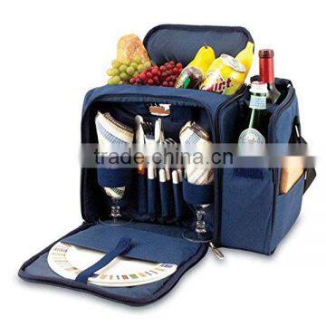 Enrich picnic cooler bag equipped for 2 with Glasses, Napkins, Cutting Board, Corkscrew, etc.