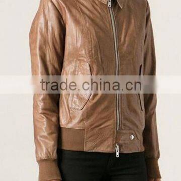 new product brown sheepskin women's pilot bomber leather jacket oem service