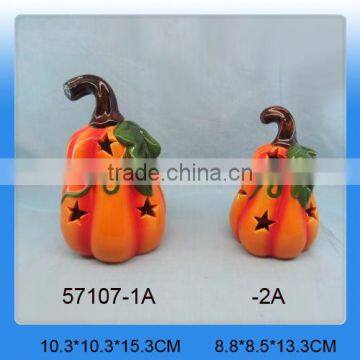 2016 lastest halloween ornaments of ceramic pumpkin figurine with led light