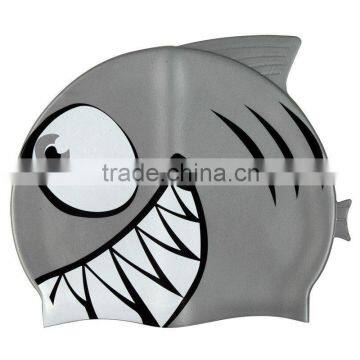 Funny Swimming Cap Hot Sale Shark Printed Silicone Swim Cap For Kid