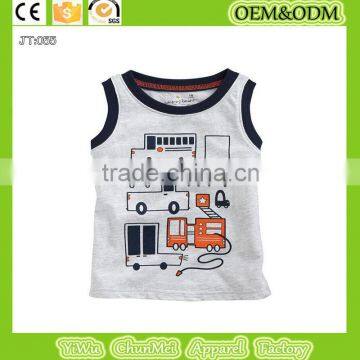 2015 new 100% cotton t-shirt kids t shirt Child t-shirt printed kids car Sleeveless t-shirt