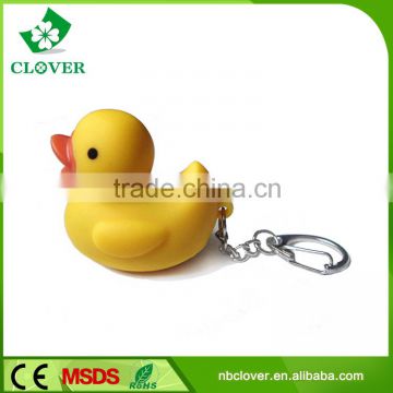 CE available duck design plastic 1 led 3d rubber keychain