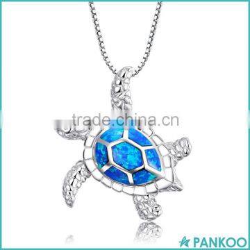 Wholesale Fashion Silver Jewelry ,925 Sterling Silver Created Blue Fire Opal Sea Turtle Penadnt Necklace