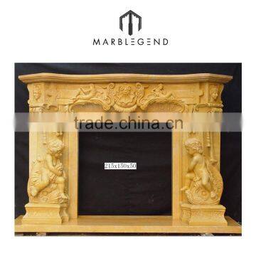 yellow marble stone bioethanol fireplace mantel