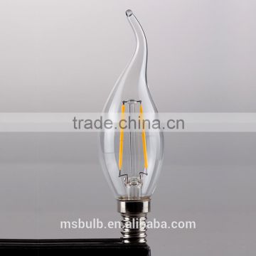 Promotion 2W 4w C35 led candle light indoor decorative led filament lbulb e14/27 led bulbs