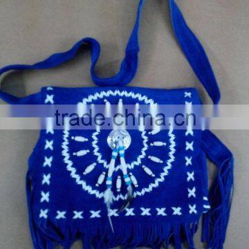 Handmade Western Style Real Suede Leather Beaded Ladies Shoulder Bag Fringed