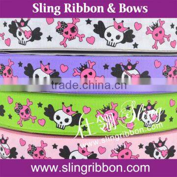 Wholesale 1" Skull Grosgrain Ribbon For Halloween Decoration