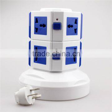 ME-S2 Wholesale Two Layer Electrical Plug Socket/ Vertical Tower Extension Socket Outlet With 4 Usb Port and 1M Cable Length photo-2