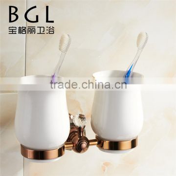 2015News Bathroom high quality wall fatting bathroom brass ceramic and crystal double tumbler holder