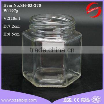 180ml 220ml hexagonal glass jar for honey