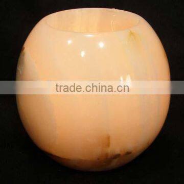 Marble Onyx Designed Drum TeaLight Holder Marble (Dholak) - Light Green