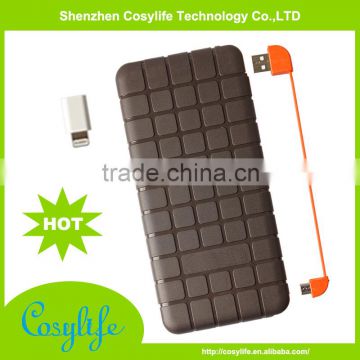 10000mah Portable Cellphone Battery Charger Built-in Micro USB Cable Chocolate External Battery Juice Power Bank