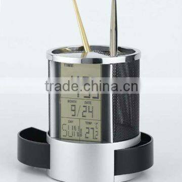 wire netting desk penholder&digital thermometer alarm clock calendar with drawers