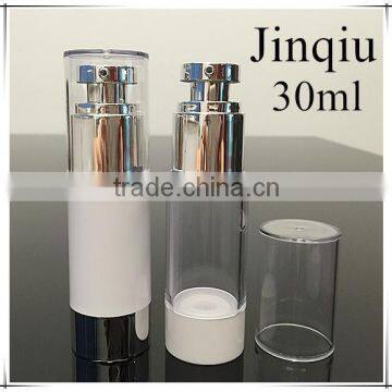 China transparent white airless bottle/30ml airless lotion bottle/cosmetic airless pump bottle