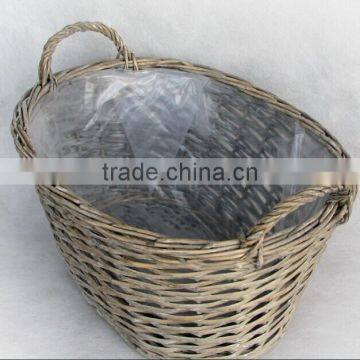 100%Handmade plastic lined grey wicker baskets for plants wicker flower plant pot