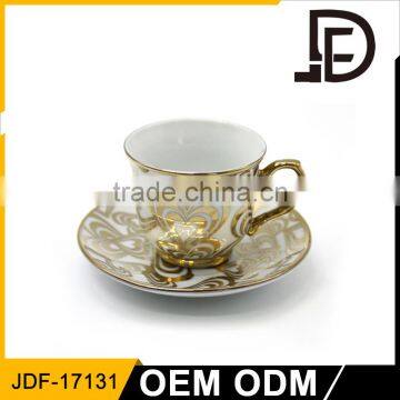 white gold cups and saucers in rim / tree design strong durable cup suacer sets