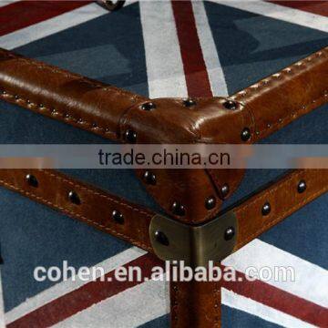 Europe Handmade Antique UK Flag Fabric and Leather Decorative Storage Trunk photo-6
