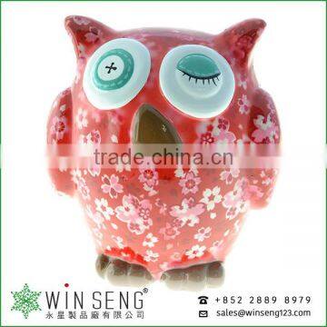 dealers coins owl shape Cherry blossoms flower patterns ceramic animal piggy bank for decoration