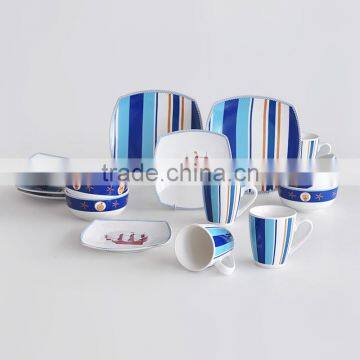 Wholesale 16pcs Ceramic Dinnerware Set, Square Shape With Beautiful Decal Printig photo-2