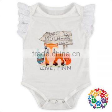 Wholesale Infant Baby White Blank Jumpsuit Lace Sleeve Printing Cartoon Cotton Romper