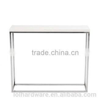 Euro Style Stainless Steel Base Console Table, White Lacquer Top photo-2